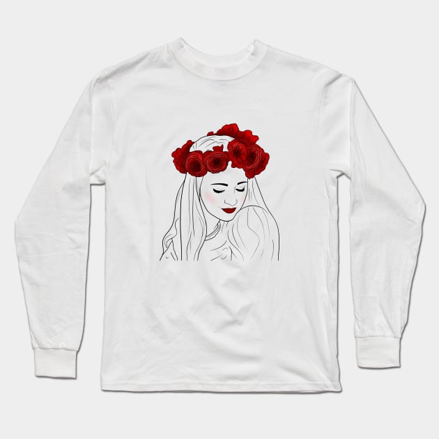 Frau mit Rosenkranz - Rosen - Frau - Rot Long Sleeve T-Shirt by Tibra Design